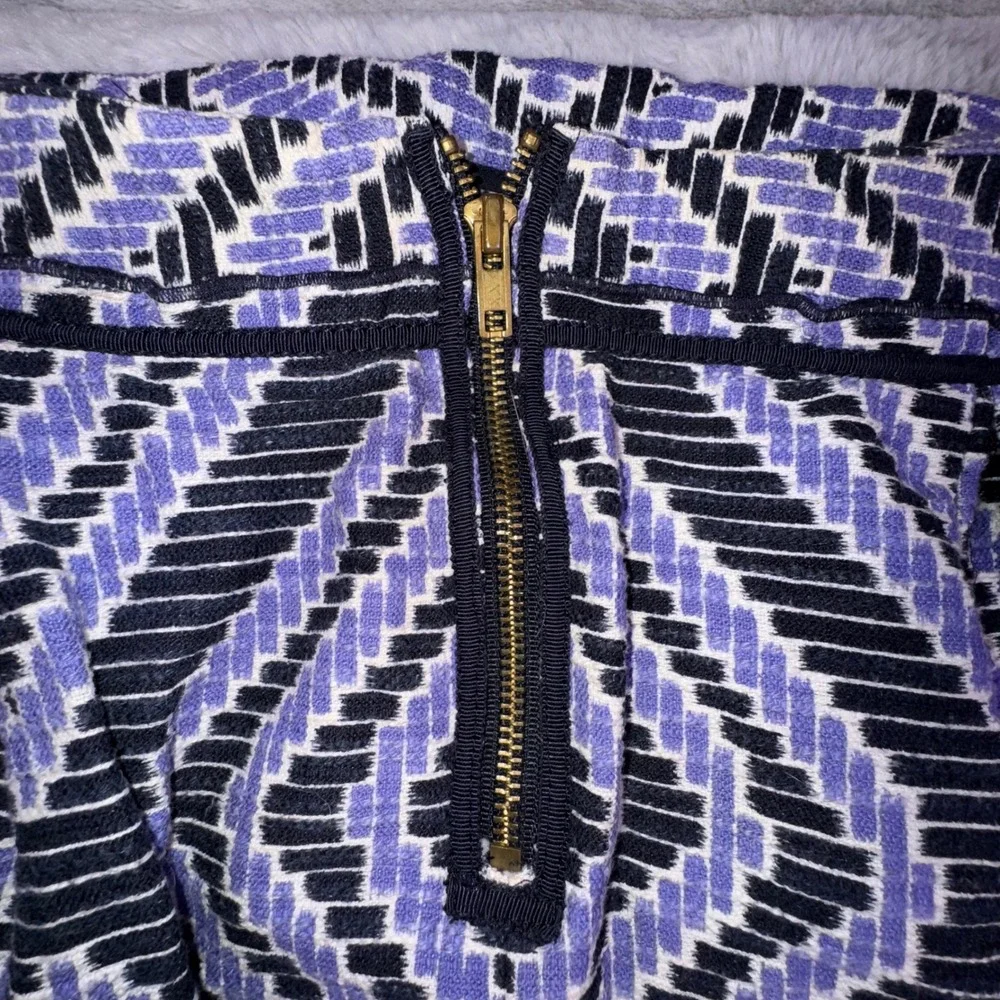 Tory Burch Women's 8 Purple Black Geometric Pleated A Line Skirt Cotton‎ Linen